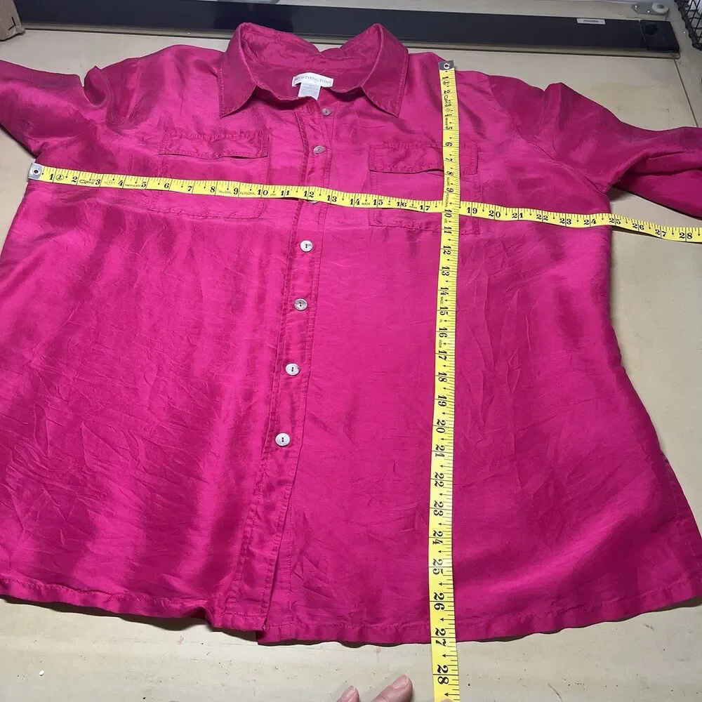 Worthington Womens Hot Pink Button Down Silk Top Size 1X Office Career Colorful